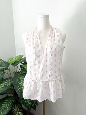 J.Crew Ruffle Neck Tank Top in Shimmer Dot Metallic Womens XS White Rose Gold